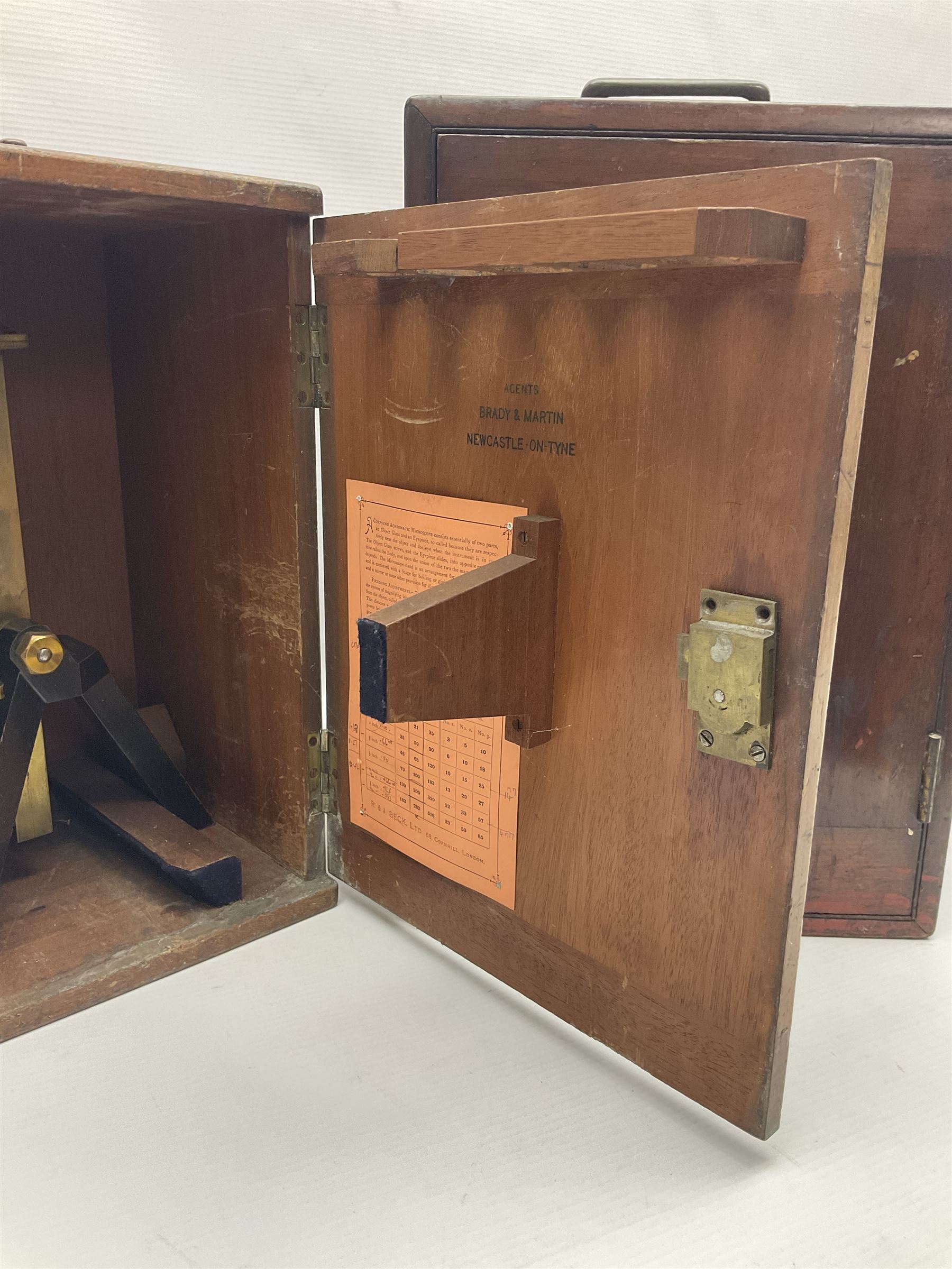 Two R & J Beck microscopes, no 22512 and no 25117, both in original wooden boxes 