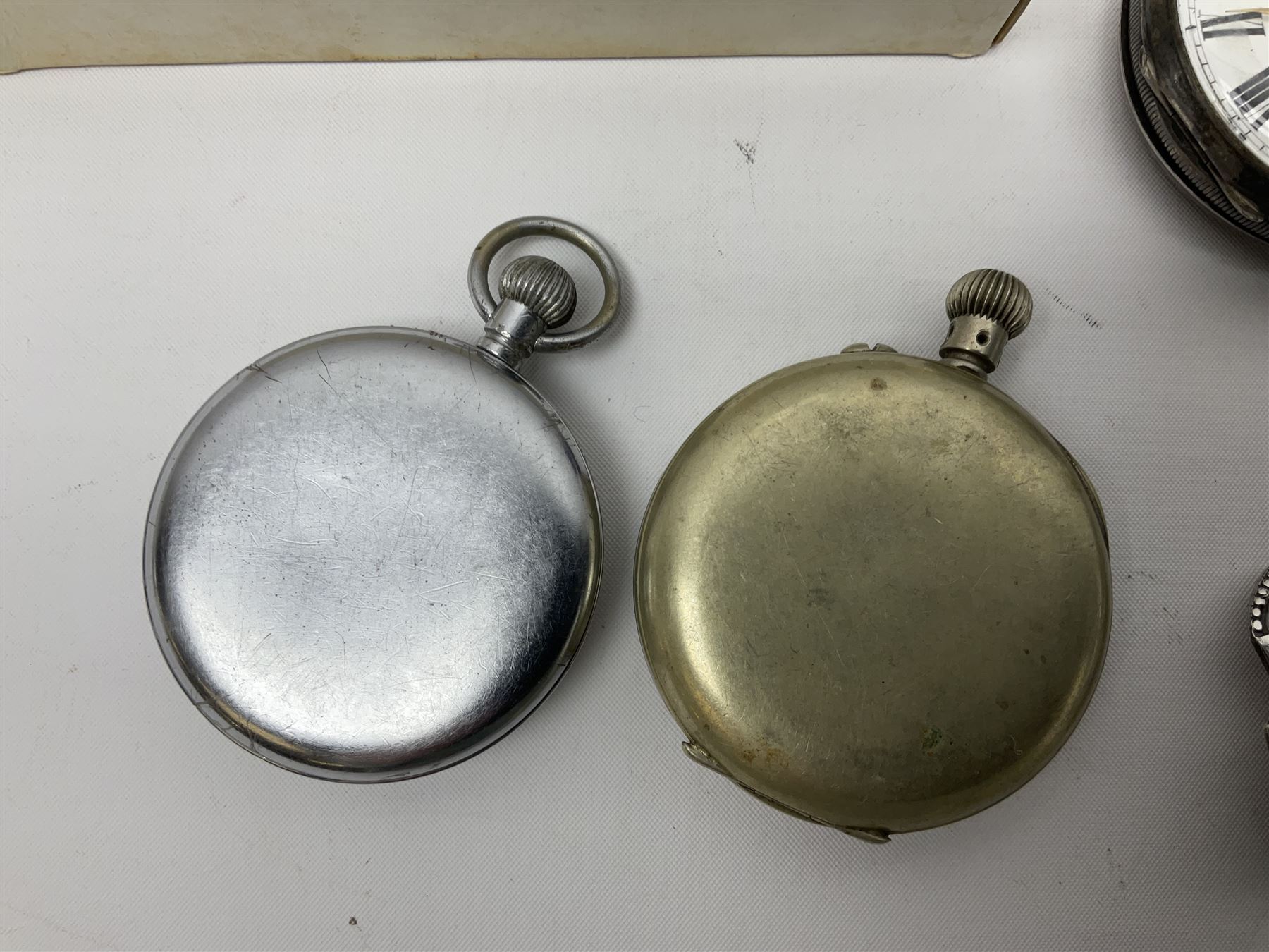 Pair of Georgian silver dress buttons, silver caddy spoon, silver fob medals, silver watches, set of six silver plated teaspoons, set of gilt buttons with ship design, etc