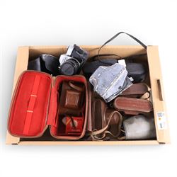 Collection of vintage cameras, including Aka Rette, Zeiss Ikon Nettar, Agfa Silhette, Topcon, Canon Canonet QL17 etc