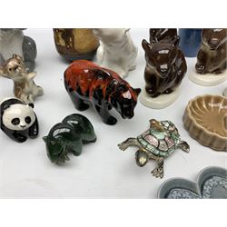 Bretby vase decorated with David Copperfield and Uriah Heep scene, collection of bear figures, to include two Beswick panda cubs, three USSR brown bear figures on white bases, Nao panda eating bamboo, USSR polar bear and panda, etc, together with Wade figures, etc