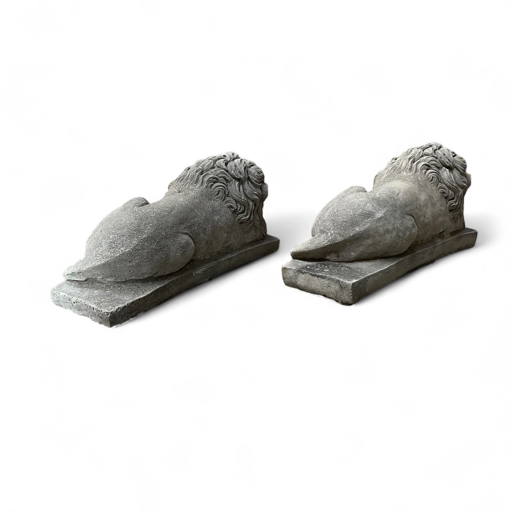 Pair of small cast stone Canova Lions