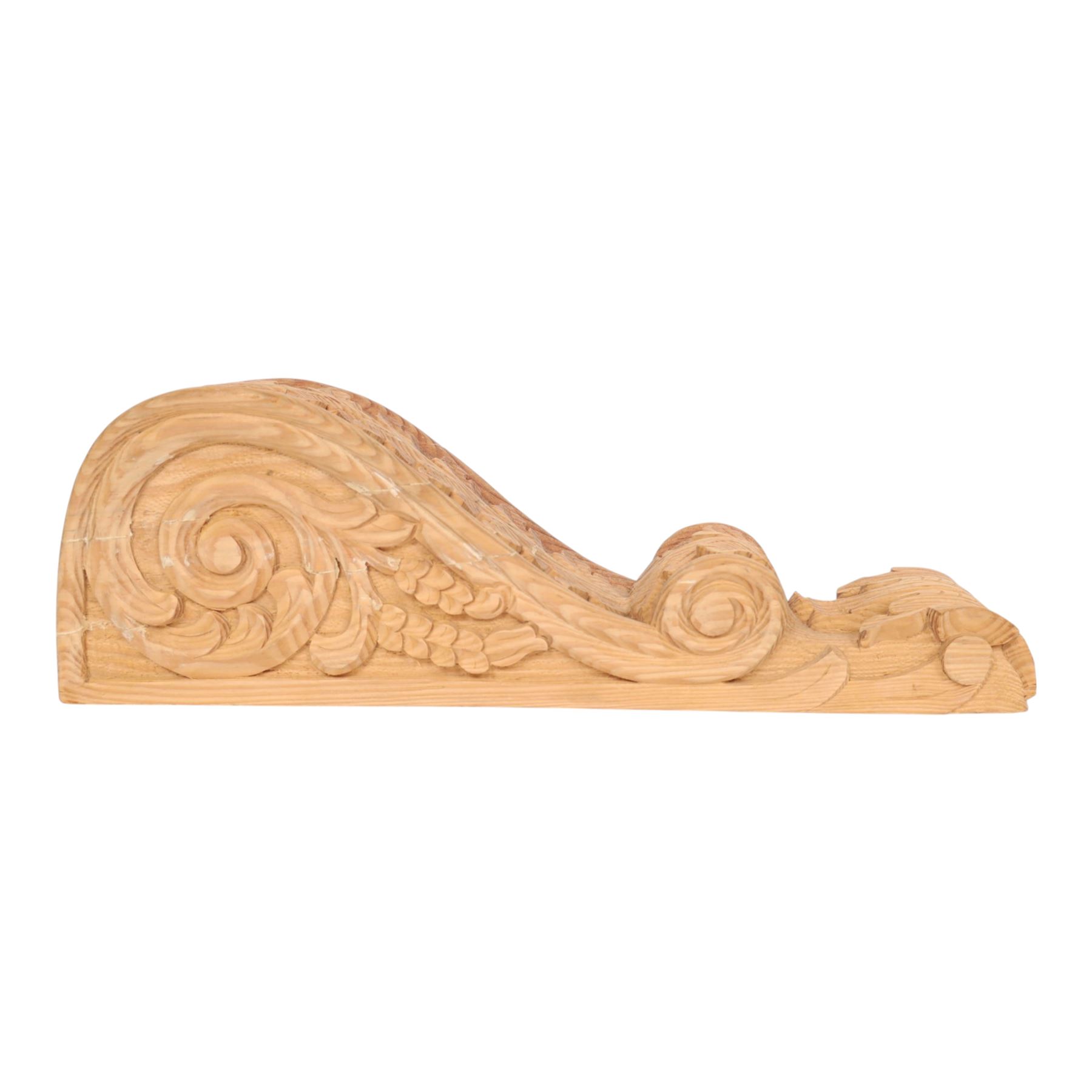 Carved pine architectural corbel, L49cm
