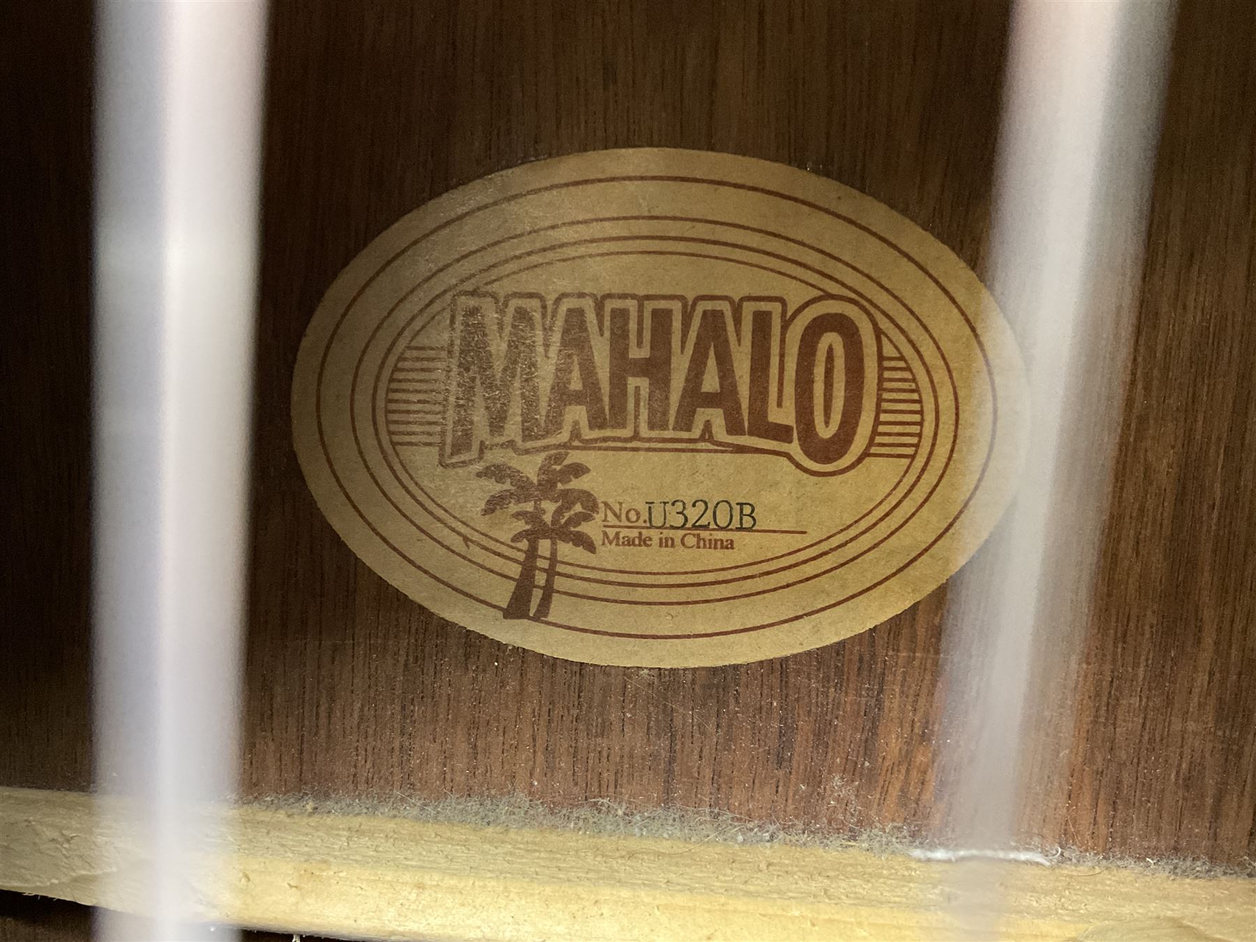 Palmer eight-string mandolin with mahogany back, simulated ivory and mother-of-pearl mounts L67cm; and Mahalo mahogany cased baritone scale ukulele, model no.U320B, L76cm; in hard carrying case (2)