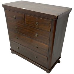 Late Victorian scumbled walnut chest, rectangular top with rounded front corners, fitted with two short and three long drawers