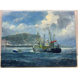 Jack Rigg (British 1927-): Hull Trawler off Scarborough, oil on canvas signed and dated 2017, 46cm x 61cm (unframed) 
Notes: one of the final paintings done by Rigg before he retired from painting.