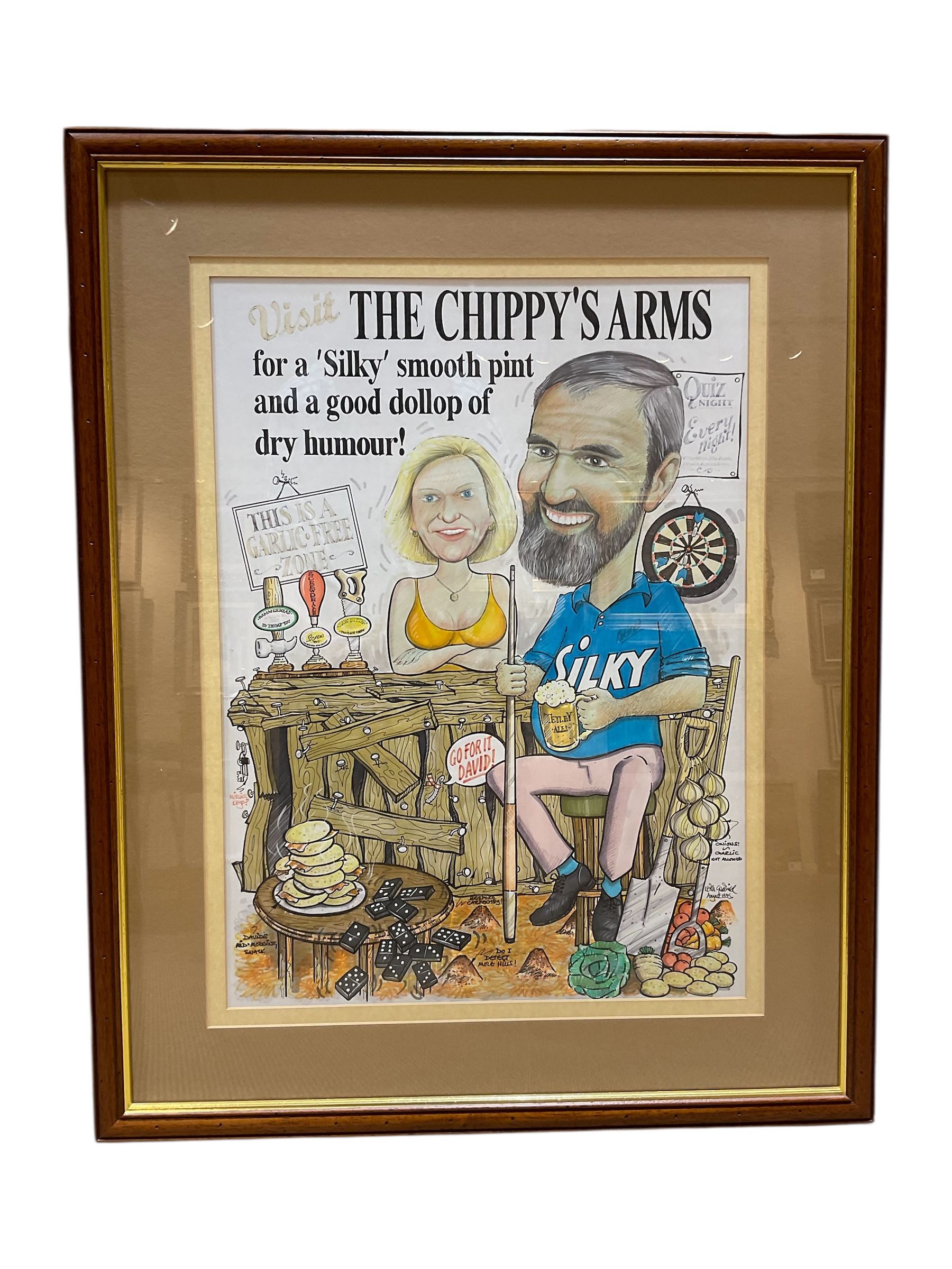 Keith Gardiner: ‘The Chippy’s Arms’, original felt pen illustration signed and dated 1995, 57cm x 41cm