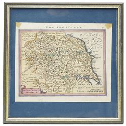 Gerard Mercator (Flemish 1512-1594) and Jodocus Hondius (Flemish 1563-1612): 'Eboracensis Provincia', 17th century engraved map with hand-colouring of Yorkshire with German text title ('Von Engelandt') from the German edition of the Atlas c.1640, 19cm x 23cm