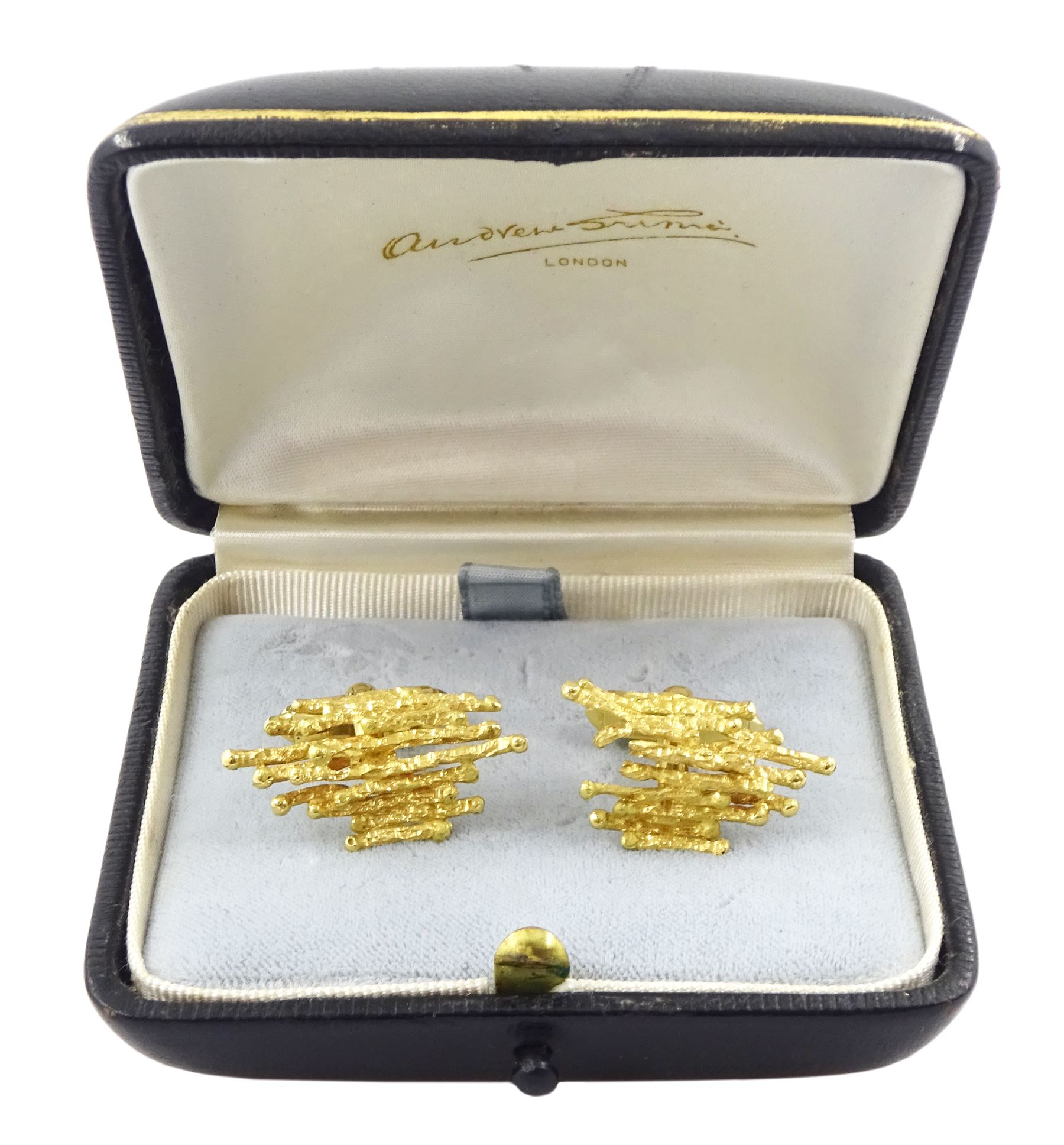 Andrew Grima pair of 18ct gold 'twig' design cufflinks, makers mark H J & Co, hallmarked London 1966, boxed with receipt dated 1967