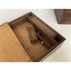 Wooden writing slop, together with canteen of flatware and another wooden box