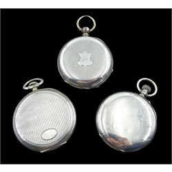 Silver keyless Swiss lever pocket watch, Swiss hallmarks, the inner dust cover engraved Jays 142 & 144 Oxford Street London, one other 800 silver keyless lever pocket watch and a silver key wound cylinder pocket watch (3)