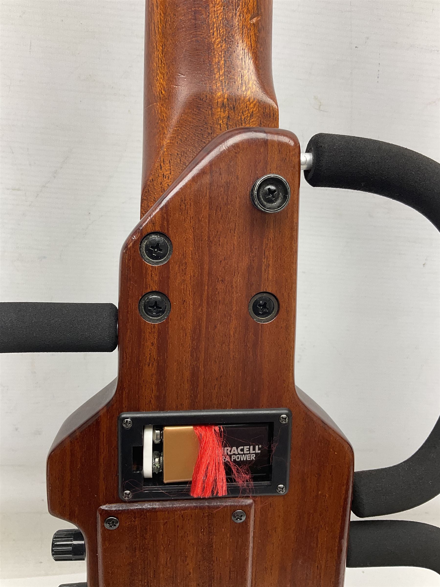 Aria Sinsonido mahogany electric travel guitar, serial no.0502385 L86cm; in original gig bag with earphones and GM11 Minituner; together with Fender Sidekick Reverb 25 amplifier and Marshall MG Series 15DFX amplifier (3)