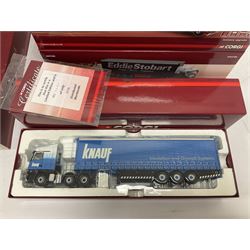Corgi Hauliers of Renown - four limited edition 1:50 scale Eddie Stobart heavy haulage vehicles comprising CC13812 Mercedes-Benz Actros Curtainside; CC15002 Iveco Stralis Curyainside; CC13722 Scania R Fridge Trailer; and CC15202 MAN XLX; all boxed (4)