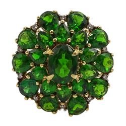 9ct gold chrome diopside and diamond cluster ring, hallmarked