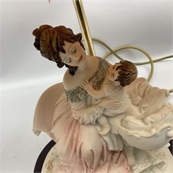 Capodimonte figural table lamp modeled as a woman and baby, signed B.Merli, with a tasseled shade, H59cm