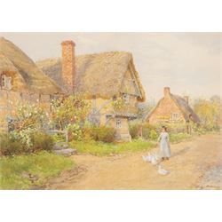 Fritz Althaus (AKA Friedrich Bernhard Althaus and Frederick Bernard Kerr) (British 1863-1962): Village Street with Girl and Ducks, watercolour signed and dated '03, 24cm x 34cm
