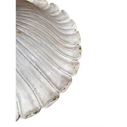 Coalbrookdale - pair of 19th century cast iron petal rim urns, squat form on square plinth, finished in distressed white paint, design registration number 133334, first registered 19 september 1860, number 19 in the Coalbrookdale Castings Catalogue (see illustration)