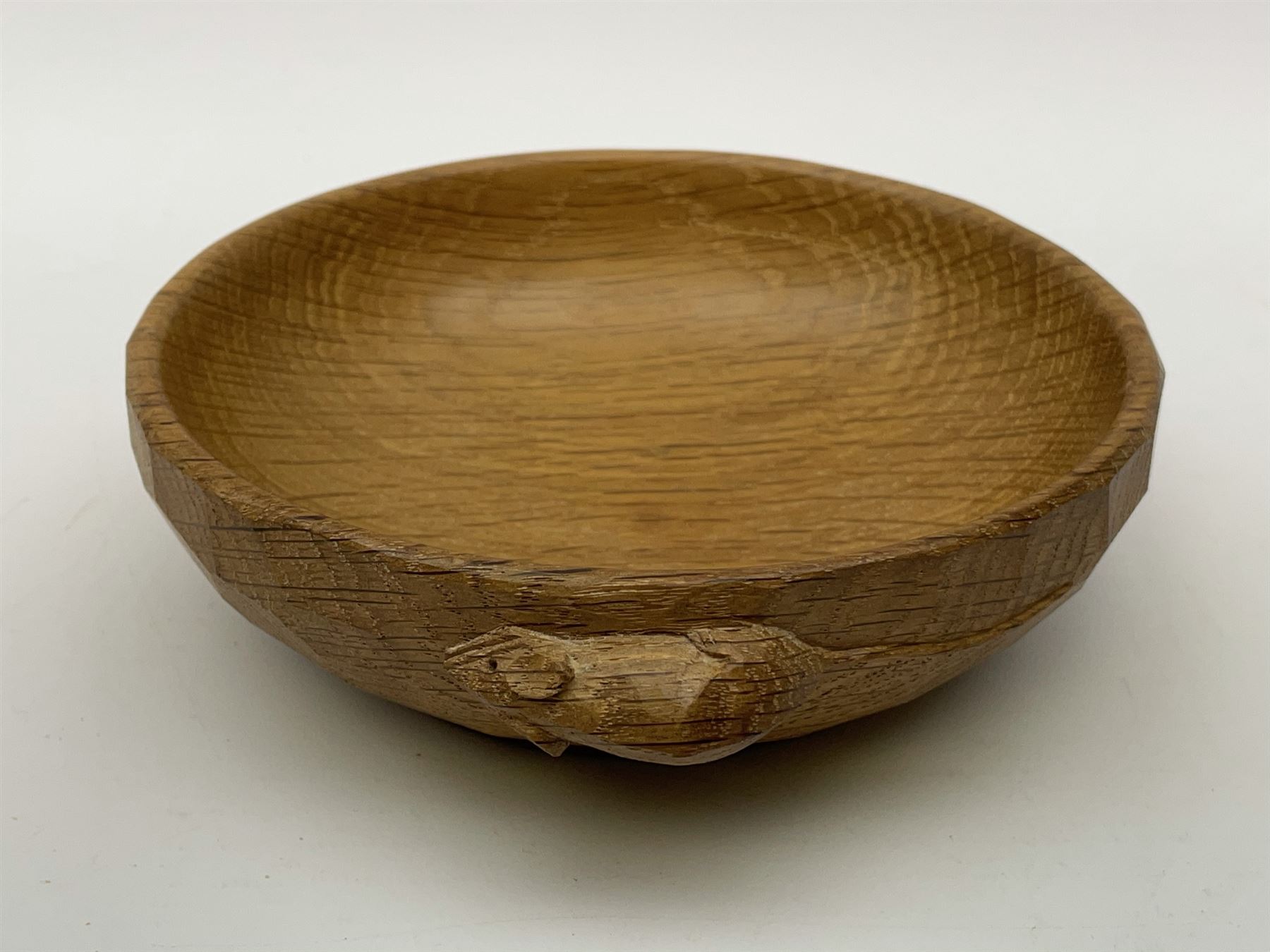 'Mouseman' tooled oak nut bowl carved with mouse signature, by Robert Thompson of Kilburn