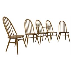 Ercol - set if five (4+1) elm and beech 'Windsor' dining chairs, high hoop and stick back, on tapering splayed supports united by H stretchers 