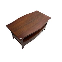 Hardwood serpentine coffee table, fitted with four drawers