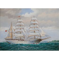 M Matthews (20th century): Barque off the Coast, oil on panel signed 29cm x 39cm