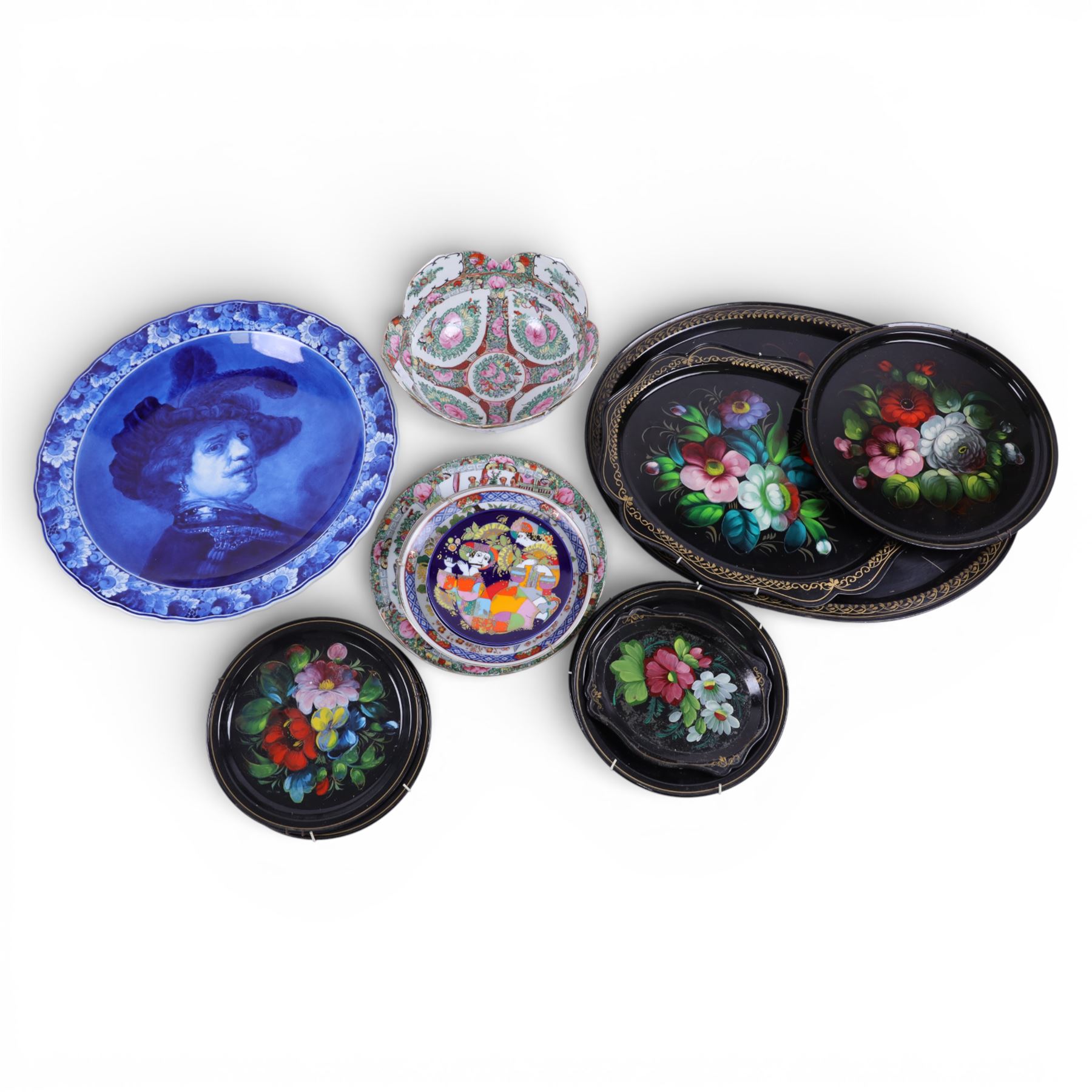 Two Bjorn Wiinblad for Rosenthal plates, together with famille rose bowl and plate, Delft charger, and other collectables 