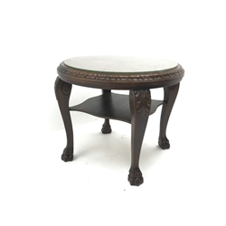 Georgian style walnut and oak occasional table, acanthus carved cabriole legs with hairy paw feet, D84cm, H65cm