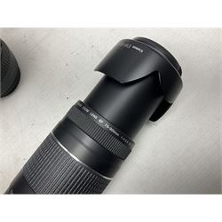 Canon Eos 7D camera body, serial number 3261306344, with 'Canon Ultrasonic EF 24-105mm Macro 0.45m/1.5ft Ultrasonic' Lens, 'Canon Zoom EF 75-300, 1;4-5.6 III' lens and Teleplus Pro 300 lens, together with tripod and original camera box 