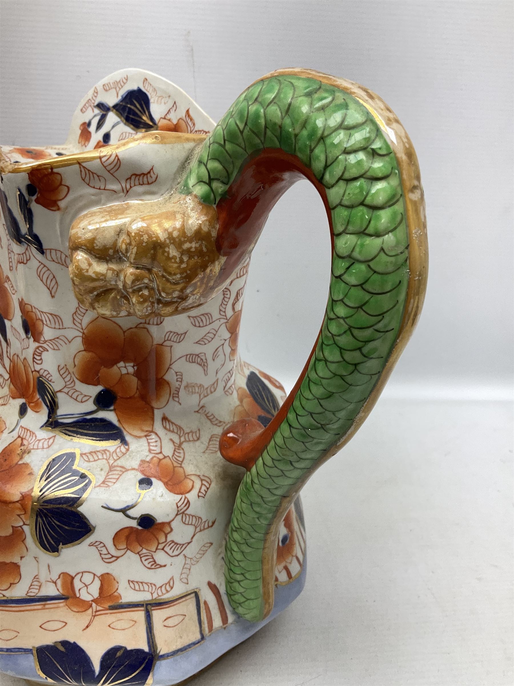 Masons wash jug and bowl decorated in the Imari palette, bowl D35cm