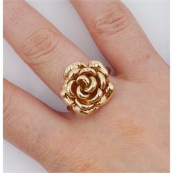 9ct rose gold rose flower head ring, hallmarked