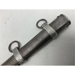 WW2 German Luftwaffe 2nd Pattern Officers dress dagger, with unmarked 25.5cm double edged steel blade, wire-bound pale orange/yellow celluloid grip, globular  pommel with oak leaves and traces of gilding, Luftwaffe eagle cross guard; in beaded scabbard with two suspension rings L43cm overall