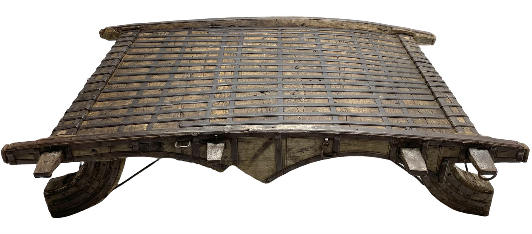 19th century Indian elephant 'Howdah' saddle, hardwood and iron bound 