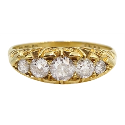 18ct gold graduating five stone diamond ring, hallmarked