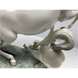 Large Lladro figure, Three Horse Group, modelled as three horses fighting, sculpted by Fulgencio Garcia, no 1021, year issued 1969, year retired 2007, H46cm