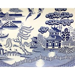 Victorian blue and white meat platter in willow pattern, L47.5