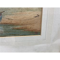 William Frederick Settle (Hull 1821-1897): Fishing Boats on the Shore at Flamborough, watercolour signed with monogram and dated '87, 22cm x 34cm