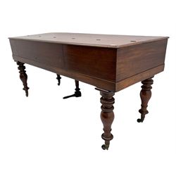 Collard & Collard - early 19th century mahogany square piano, hinged and retractable keyboard cover and lid, turned legs on brass castors