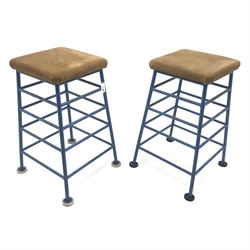  Pair reclaimed metal framed square gym horse type stools, W61cm, H90cm, D61cm  