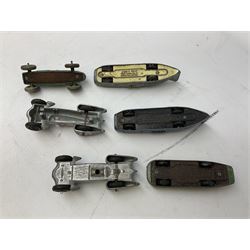 Dinky - nine early unboxed and playworn racing cars including MG Record car, Mercedes Benz, two Thunderbolt Land Speed Record cars, two Auto Union, Cooper-Bristol No.23G etc