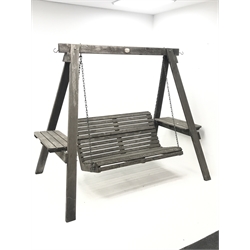  Wooden two seat garden swing, W197cm (max), H168cm  