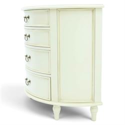 Laura Ashley - 'Clifton' demi-lune chest, fitted with four graduating bow-front drawers with brass swan neck handles, raised on turned supports, in ivory finish