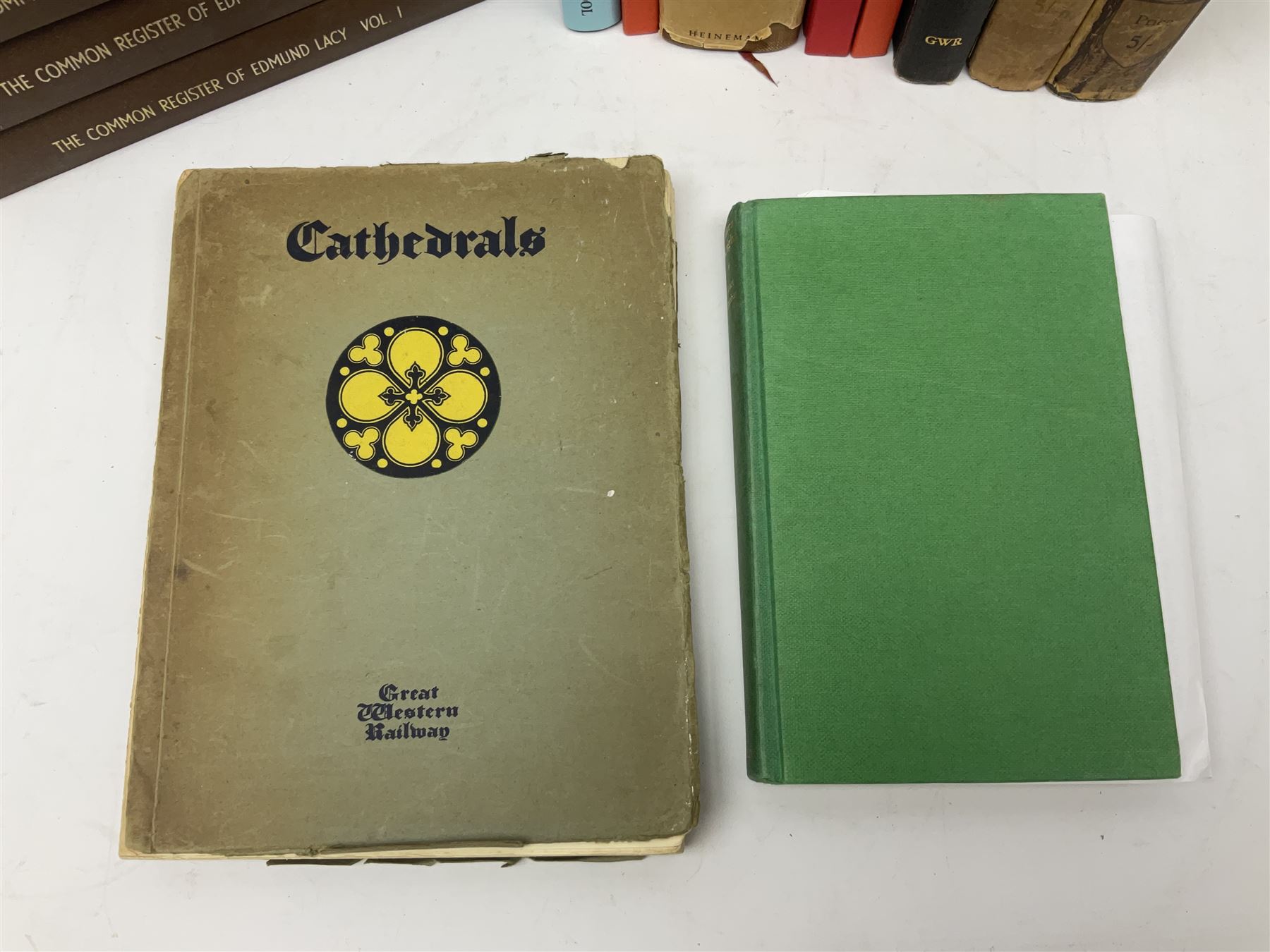 Collection of books, to include four 1920s Great Western Railway publications on Abbeys, Castles and Cathedrals, including three hardback examples, together with The Bible Designed to be Read as Literature, The Register of Edmund Lacy Bishop of Exeter 1420-1455 Vols 1-5, Laura Knight by Janet Dunbar, A Calendar of Cornish Glebe Terriers 1673-1735, The Parliamentary Survey of the Duchy of Cornwall Parts 1 and 2 and two Bradburys Hallmarks books