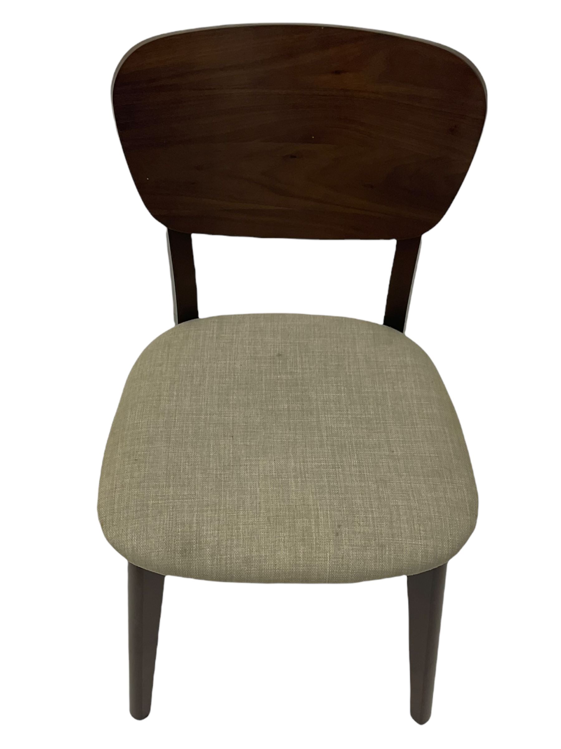 Bentley Designs - Premier collection 'Oslo' contemporary walnut extending dining table and six chairs upholstered in steel grey fabric. 