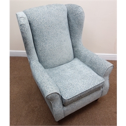  Marks & Spencer Home Elizabeth wing back armchair, upholstered in duck egg Rosiel fabric, turned supports, W78cm  