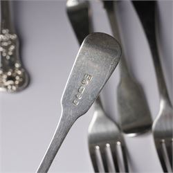 Pair of George IV silver fiddle pattern dessert forks, London 1824, another pair London 1828 and seven other 19th century silver dessert forks various dates and makers (11)