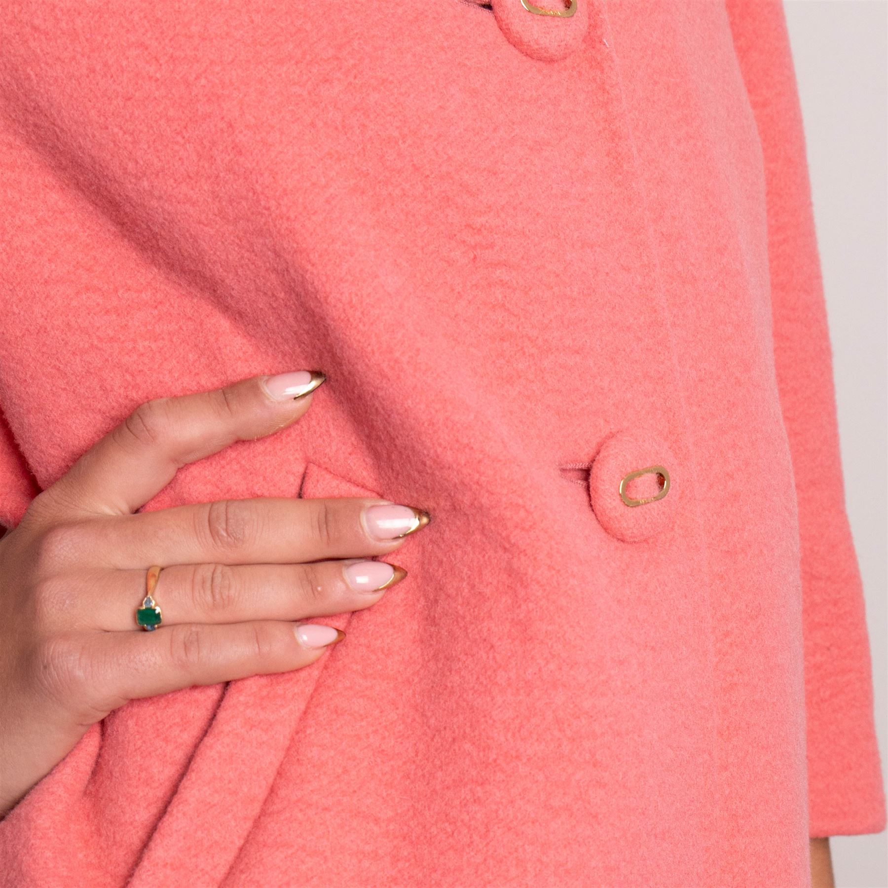 Prada - wool single-breasted camel coat with bright pink outer, with detachable mink fur collar, three-quarter length sleeves, cloth-covered and gold-tone hardware button front fastening, with side slip pockets, size 44, unused
