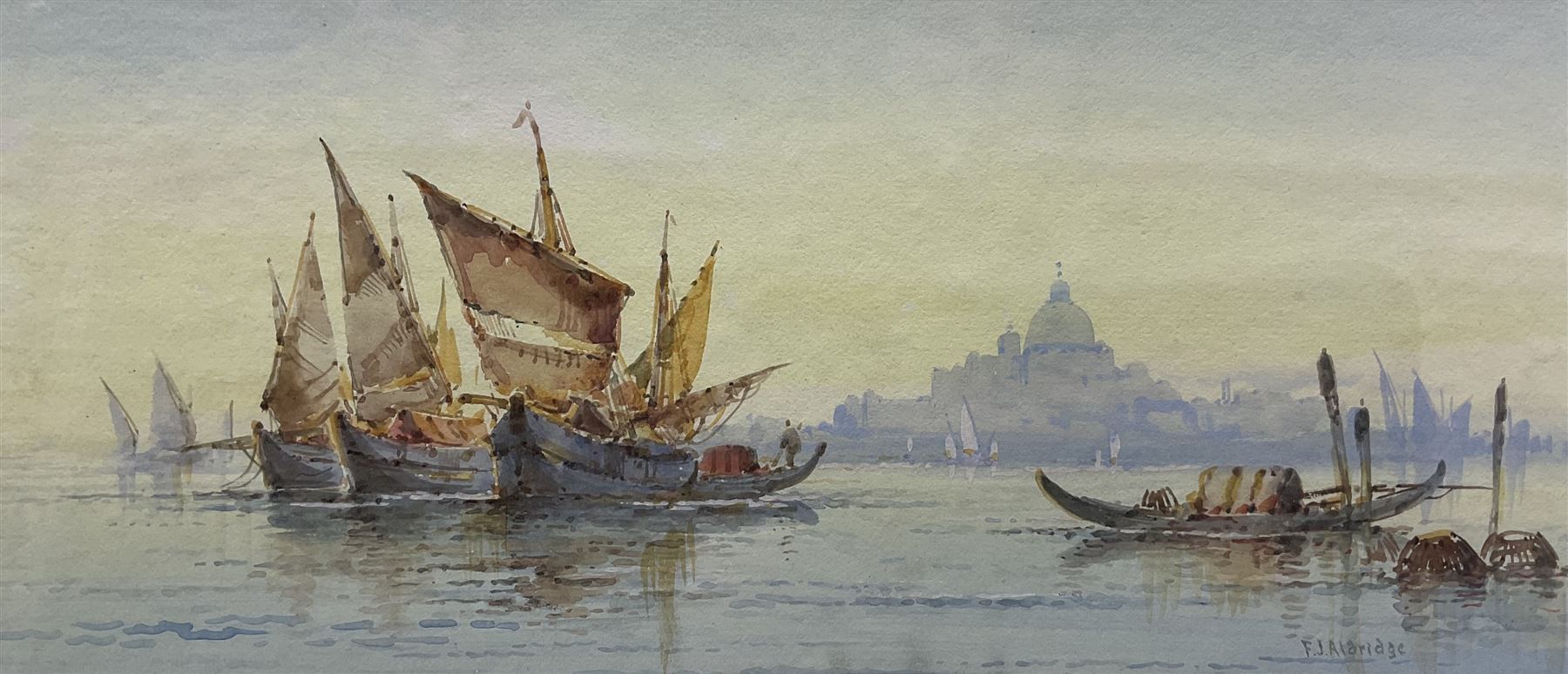 Frederick James Aldridge (British 1850-1933): Venetian Lagoon, watercolour singed 14cm x 33cm