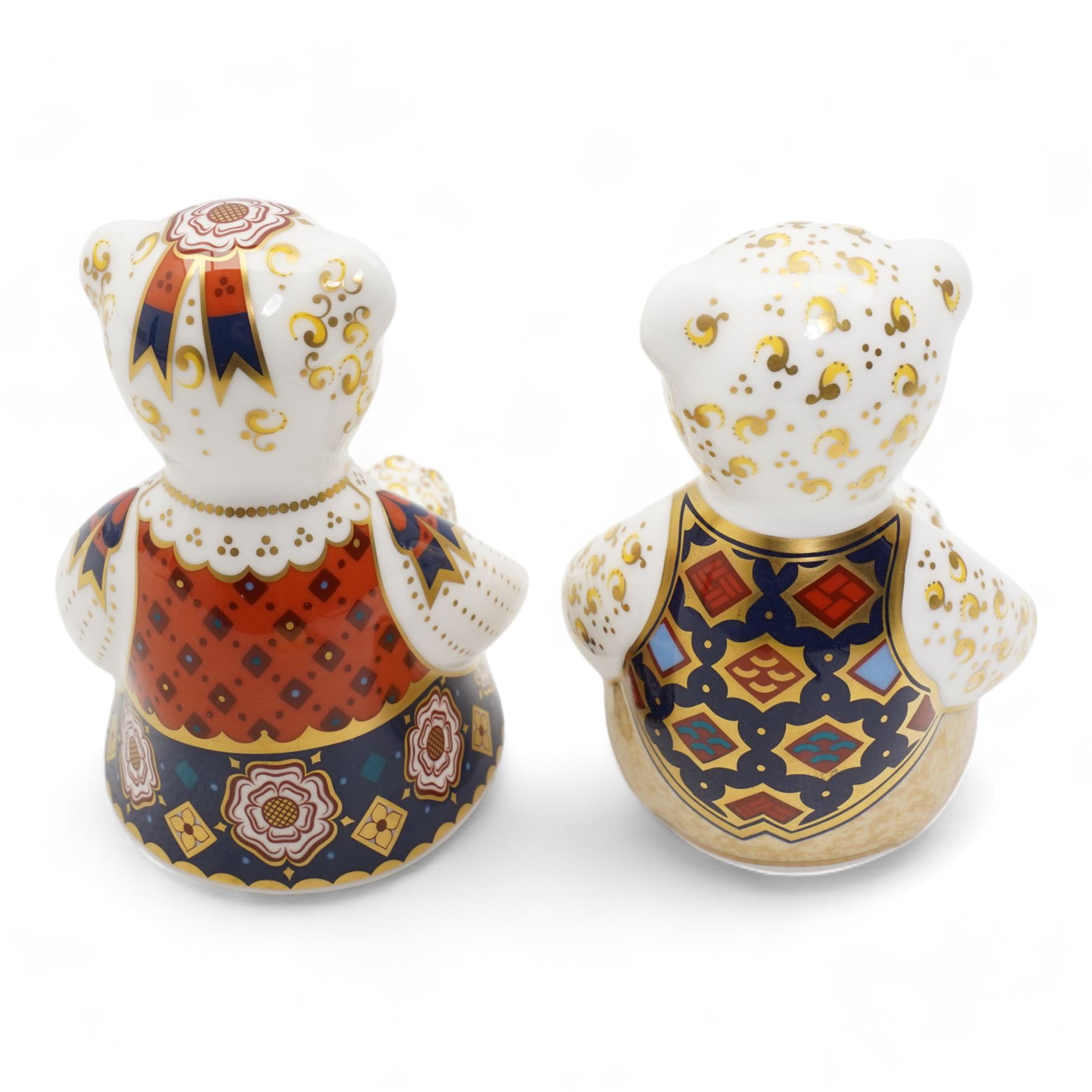 Two Limited Edition Royal Crown Derby paperweights, compromising Yorkshire Rose Mummy Bear, no.74/750, and Yorkshire Rose Daddy Bear, no.265/750, with gold stoppers