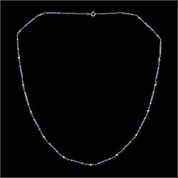 Early 20th century platinum enamel and pearl necklace, sixteen guillioche blue enamel and ...