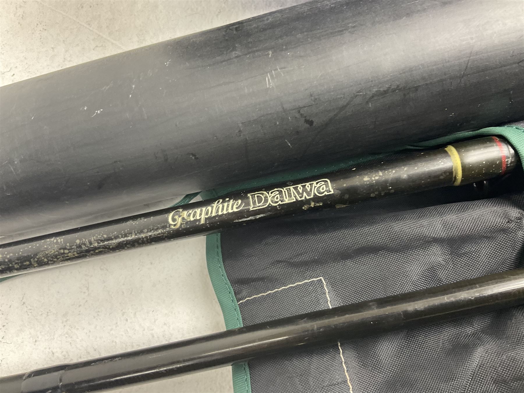 Fishing equipment, comprising reels to include Daiwa No.7300, boxed, Quick GLX 840, Quantum Heat BCS 350, okuma etc, together with various tackle, various poles, split canes and rods to include Middy Xtreme, Shakespeare Quo Carp, etc, many in bags