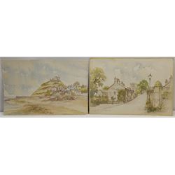 Tony Haigh (British c1936-2012): 'Downham' and Coastal Castle, pair watercolours signed, one titled 38cm x 57cm (2) (unframed)